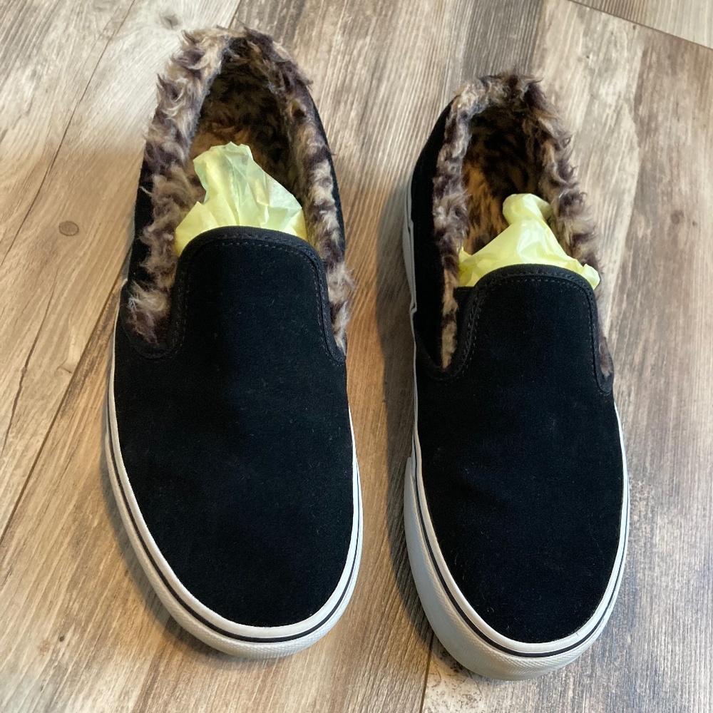 Leopard Fur Lined Slip On Vans